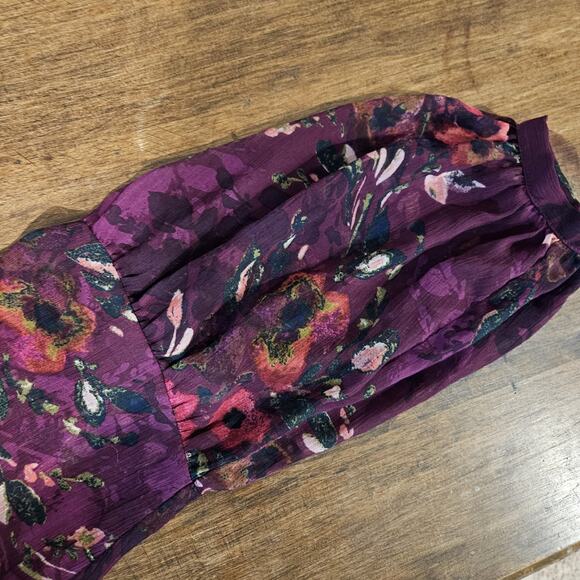 Kut from the Kloth Purple Floral Semi Sheer Long Sleeve Boho Top Womens Large - Picture 13 of 15